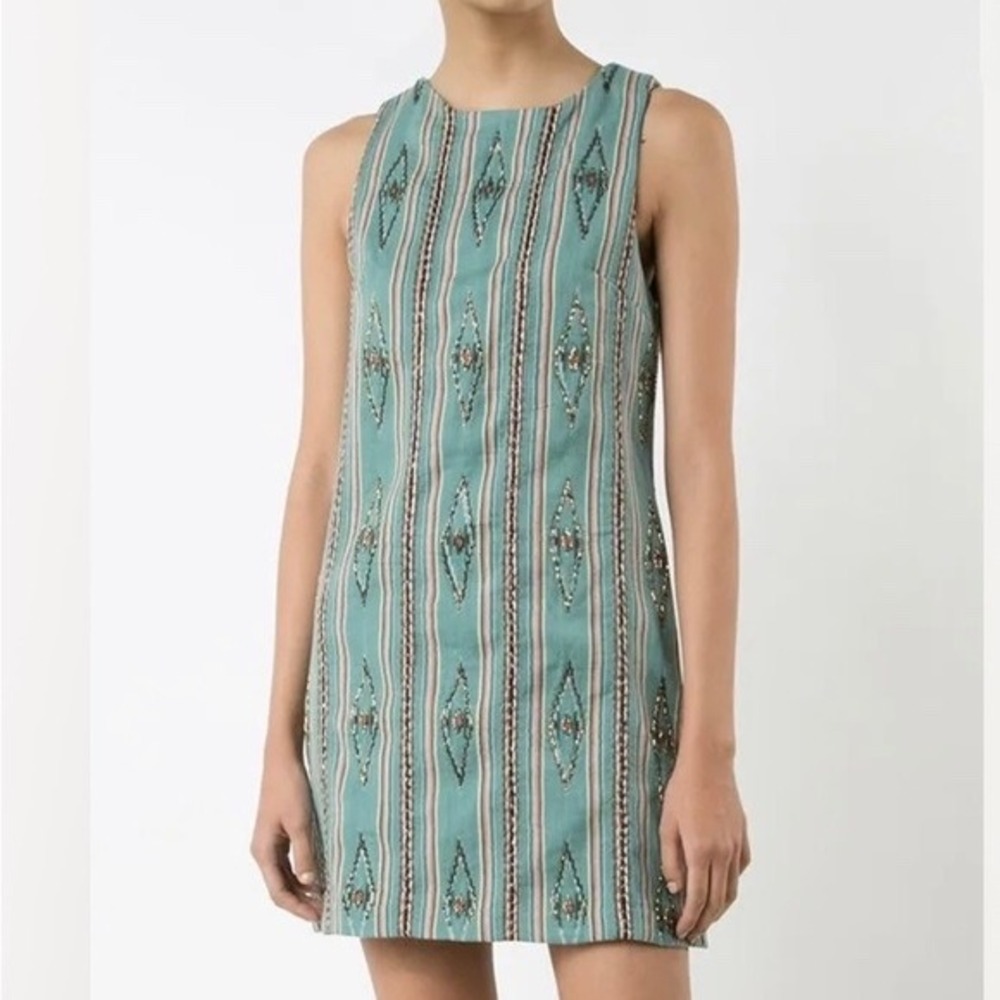 Alice + Olivia Clyde Beaded Southwest Stripe Shift Dress Western Boho Size 4